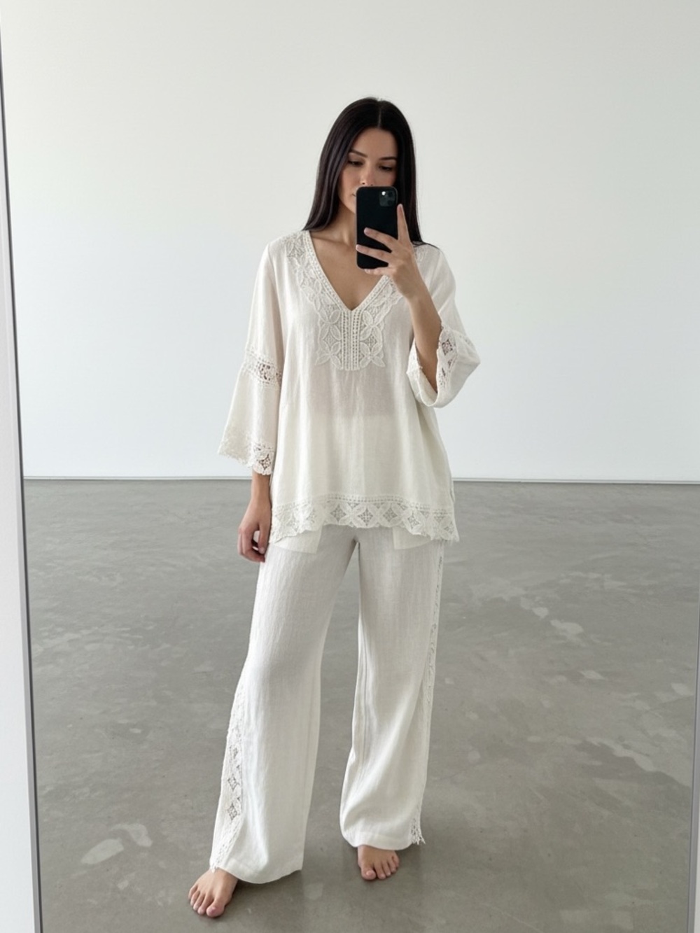 Saint Tropez West White Lace Linen Blouse